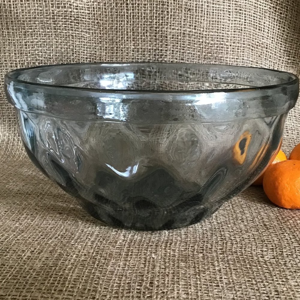 Hand Blown Unique Art Glass Bowl  Ice Blue Glass